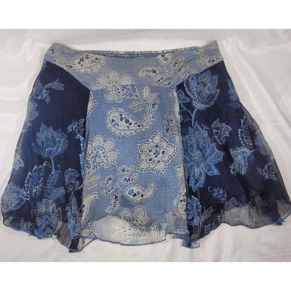 Free People Women's Floral Paisley Sheer Mini Skirt - Blue - Small
